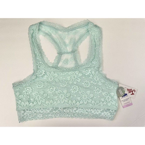 Justice Mint Green Aqua Full Coverage Racerback Floral Lace Bralette Size 34 - Picture 4 of 5